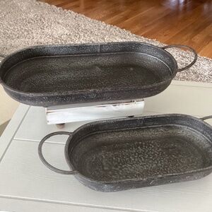 Set of (2) Galvanized Bronze Metal Decorative Trays